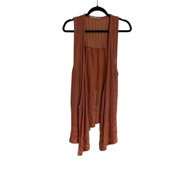 Maurices Women Sz 3 Orange Crochet Open Knit Boho Open Front Cardigan Vest - Picture 1 of 9